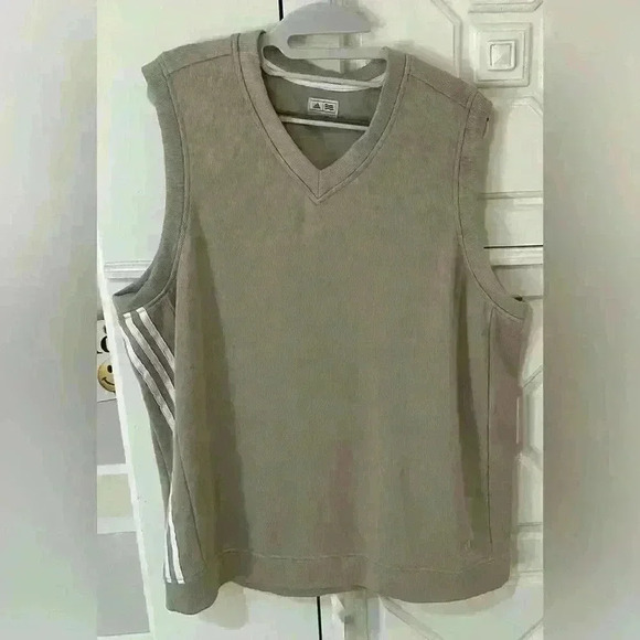 Adidas Golf Men’s Vest, size Large, tan color with Adidas White Stripes on side - Picture 1 of 6
